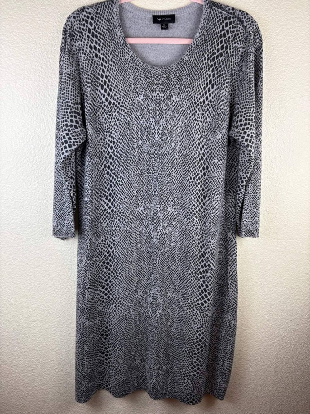 AB Studio Sweater Dress Snakeskin Print Long Sleeve Knit Dress Women's Size XL